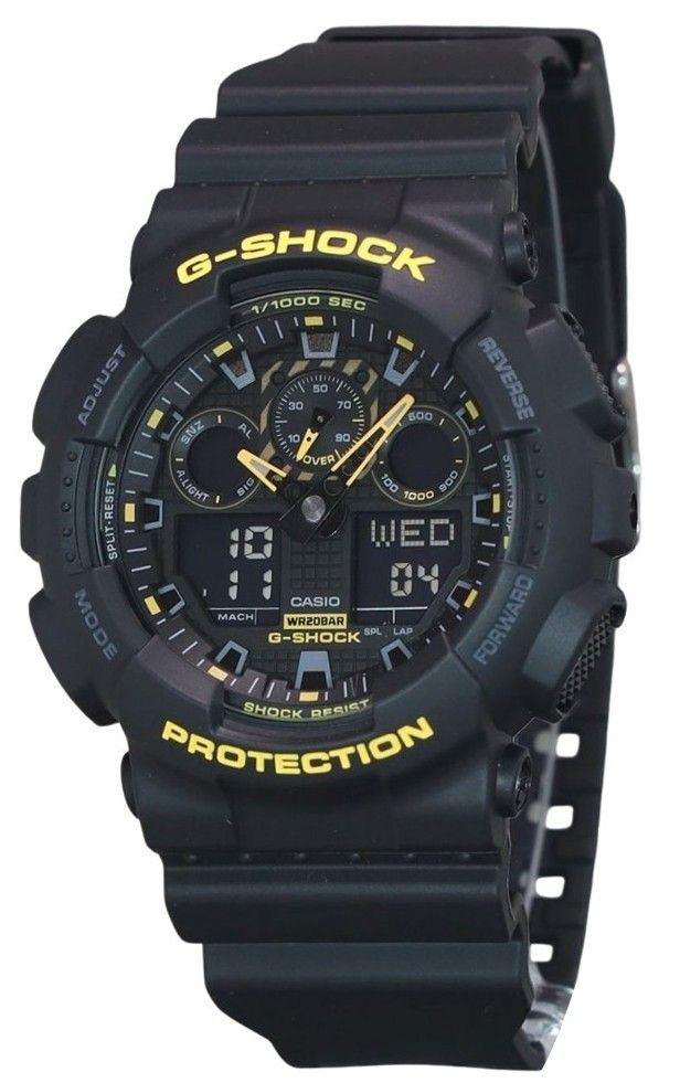 Casio G-Shock Caution Yellow Analog Digital Resin Strap Black Dial Quartz GA-100CY-1A Men's Watch
